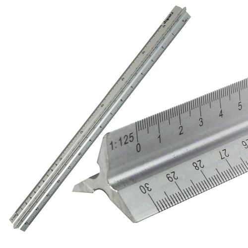 Pro 12" Triangular Aluminum Ruler Tri-Scale 300mm Metal Ruler Architect Engineer — image 1
