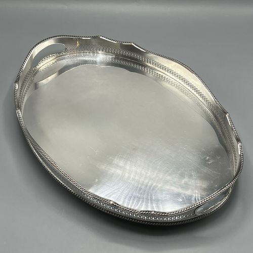 Antique Silver Plated Gallery Serving Tray Cocktail Drinks Tea Handles Feet Vtg — image 3