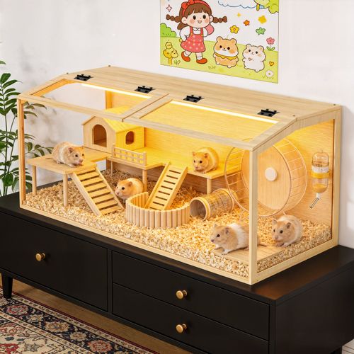 100CM XL Large Wooden Hamster Cage with LED for Guinea Pig Small Animal Habitat — image 6