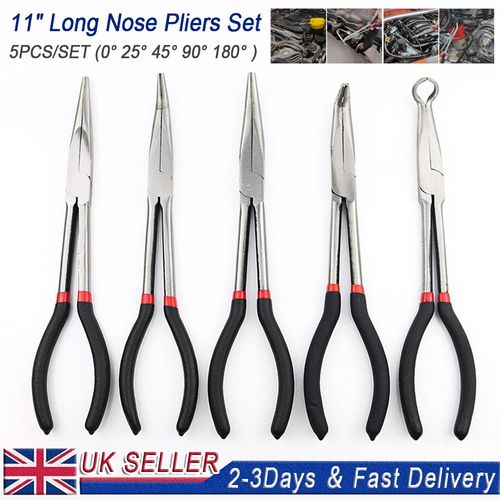 5Pcs 11" Long Reach Nose Pliers Straight Bent Tip Mechanic Equipment Hand Tool — image 2