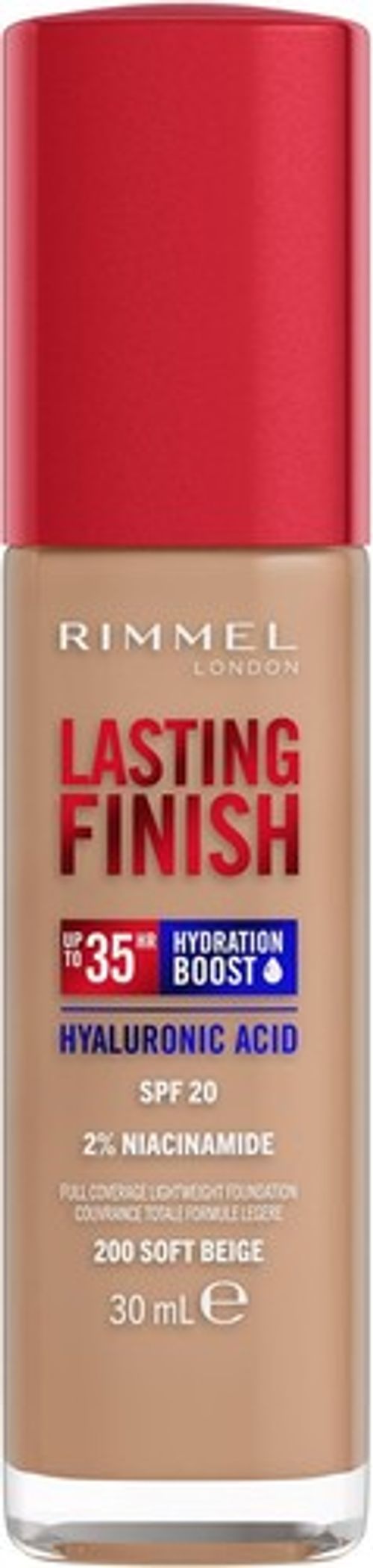 Rimmel Lasting Finish 35Hr Foundation 200 Soft Beige, Full Coverage, Hydrating, 