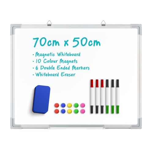 Magnetic Whiteboard Wall Hanging 10 Colour Magnets Marker Pens Memo Notice Board