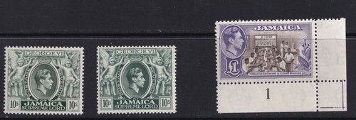 Jamaica Stamps 1938 - 1950 10/-; £1 Hinged Mint SG133;133aa;133b CV £89