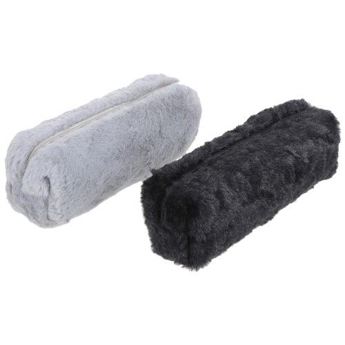 Reusable Plush Pencil Bag Black Pen Holder Stationery Organizer with Zipper