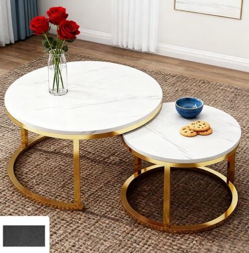 Nesting Coffee Tables Set of 2 Round Stacking Sofa Side Tables for Living Room