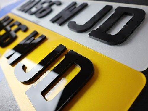 4D Reg Number plates, Pair Of Road Legal 4D 3D Laser Cut Raised Gloss Black