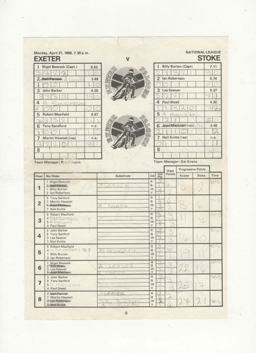 Exeter Falcons Speedway v Stoke 1980 Signed by seven Boocock Hewlett Maxfield + — image 3