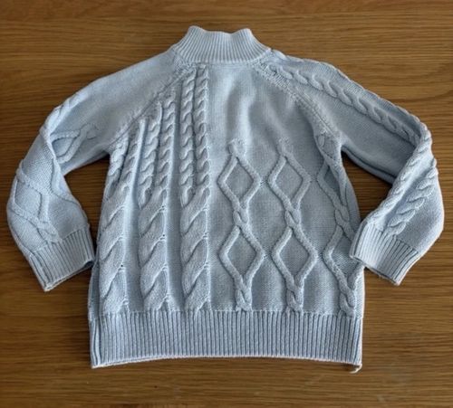 M&S Blue Cable-Knit 1/4 Zip Cotton Knit Jumper High Neck 2-3 Years — image 2