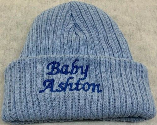 Personalised Unisex Baby Boy Girl Hat Knitted New Baby Shower Gift Name Year 