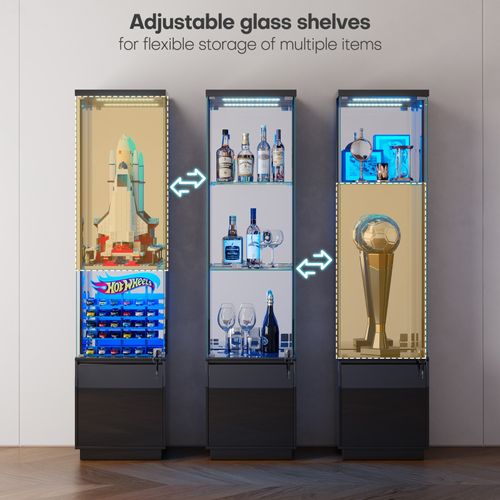 65" Tall Display Cabinet with Glass Doors, Curio Cabinet with 3 Color LED Lights — image 6