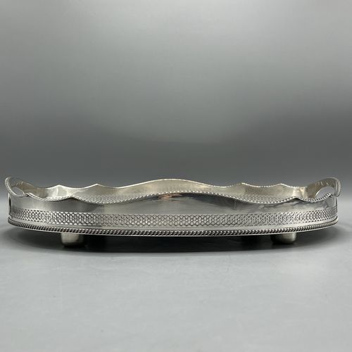Antique Silver Plated Gallery Serving Tray Cocktail Drinks Tea Handles Feet Vtg — image 6