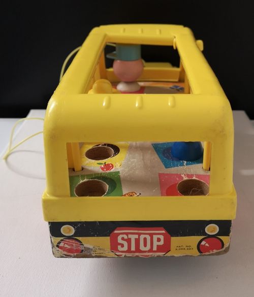 Vintage Fisher Price Little People School Bus Pull Along Toy & Cars With Figures — image 6