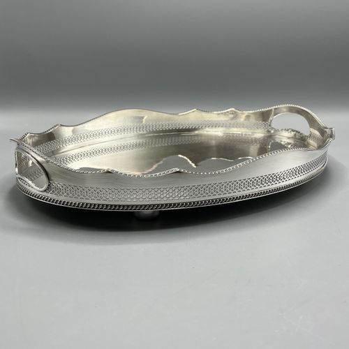 Antique Silver Plated Gallery Serving Tray Cocktail Drinks Tea Handles Feet Vtg — image 4
