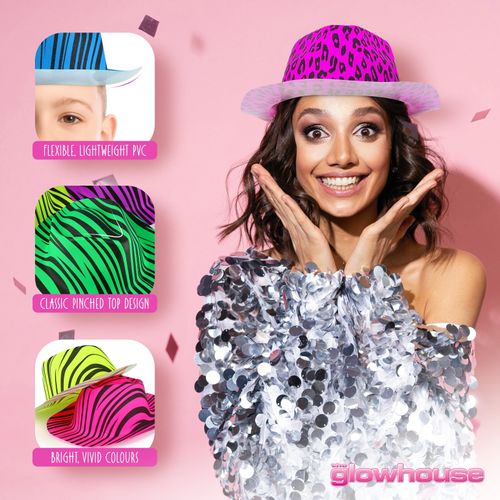 Neon Gangster Hats Party Fancy Dress Animal Print Hat 12 Pack Leopard Zebra — image 7