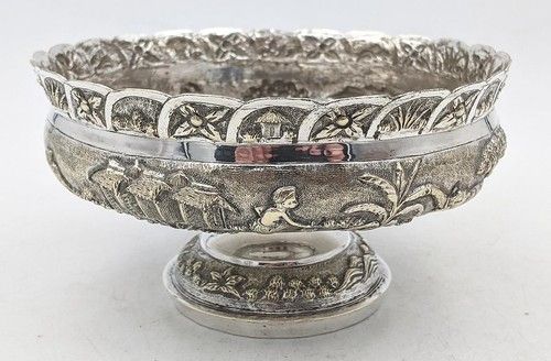 ANTIQUE INDIAN SILVER PLATED REPOUSSE BOWL 19TH CENTURY