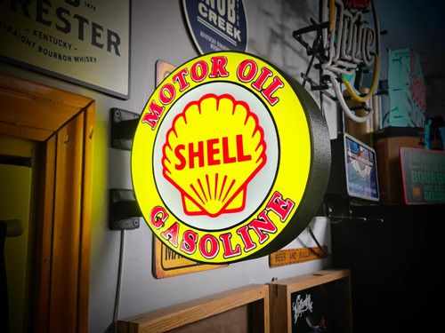 Shell Station 2-Sided LED Light Box Sign – Double Sided Garage Decor 24x24 cm