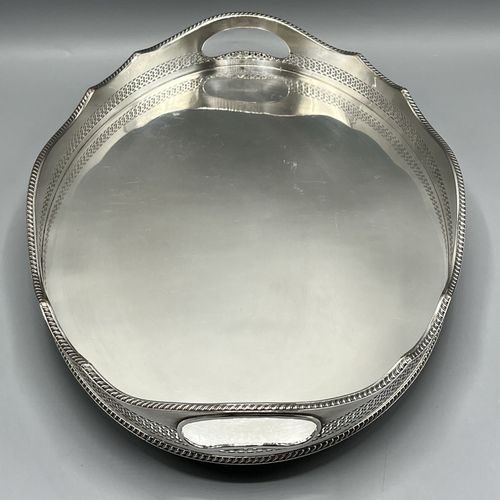 Antique Silver Plated Gallery Serving Tray Cocktail Drinks Tea Handles Feet Vtg — image 9