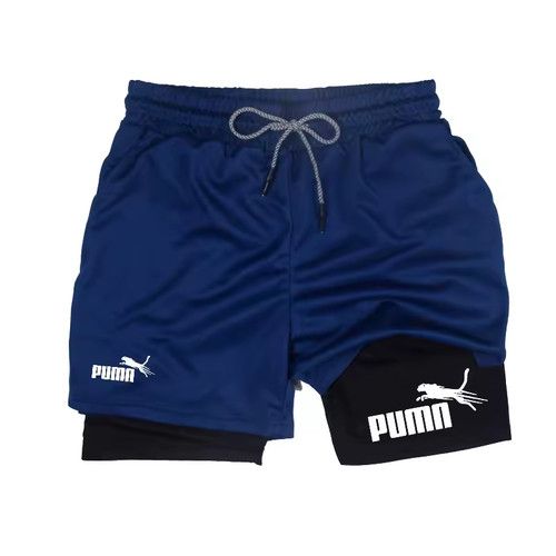 Mens 2 in 1 Shorts Sport Gym Running Fitness Training Quick Dry Double Layer UK