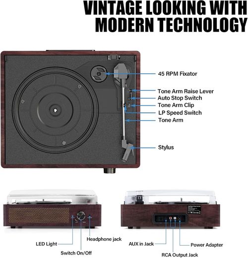 Bluetooth Vinyl Record Player,3-Speed Turntable with Stereo Speakers A — image 6