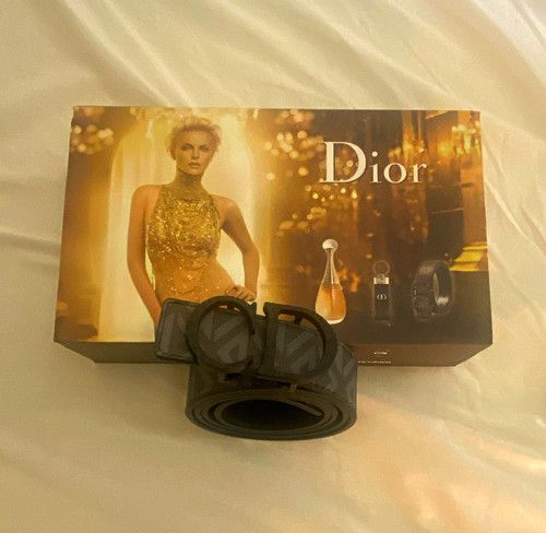 Dior Black Leather Geometric Pattern Belt 3cm Width Adjustable Buckle One Size