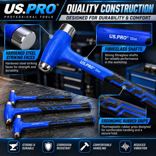 US PRO 3pc Dead Blow Ball Pein Hammer Set 16oz 32oz 48oz Fibreglass - 4635 — image 6
