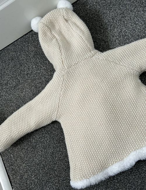 Nutmeg Beige Knitted Hooded Sherpa Style Lined Jacket 12-18 Month With Ears