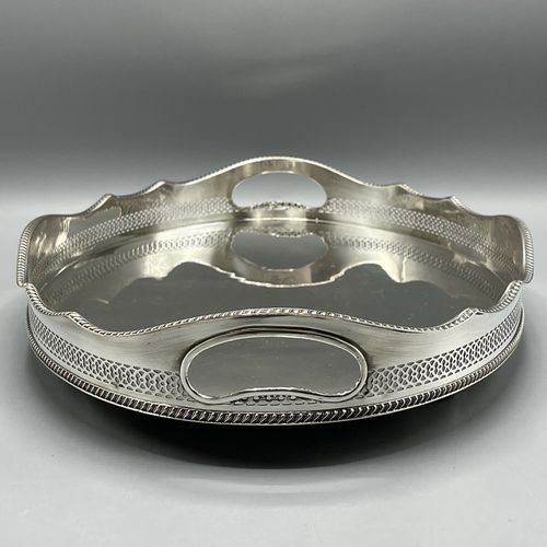 Antique Silver Plated Gallery Serving Tray Cocktail Drinks Tea Handles Feet Vtg — image 8