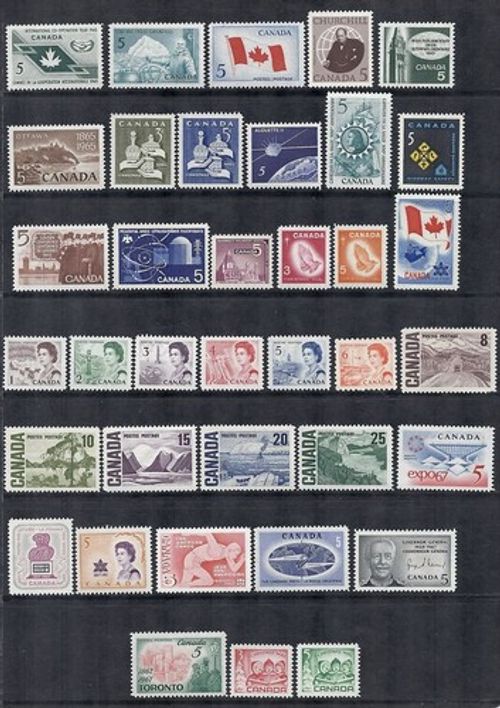 Canada 1965, 1966, 1967 Year Set - Commemorative & Definitive 37 MNH  stamps