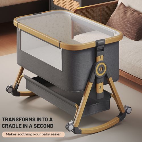 3 In 1 Baby Bedside Crib,6 Height Adjustable Baby Cot Bed With Mattress and Net — image 7