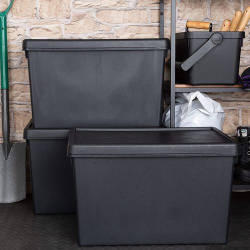 10 x 62L Black Storage Box with Lids Recycled Plastic Heavy Duty Stackable Boxes — image 5
