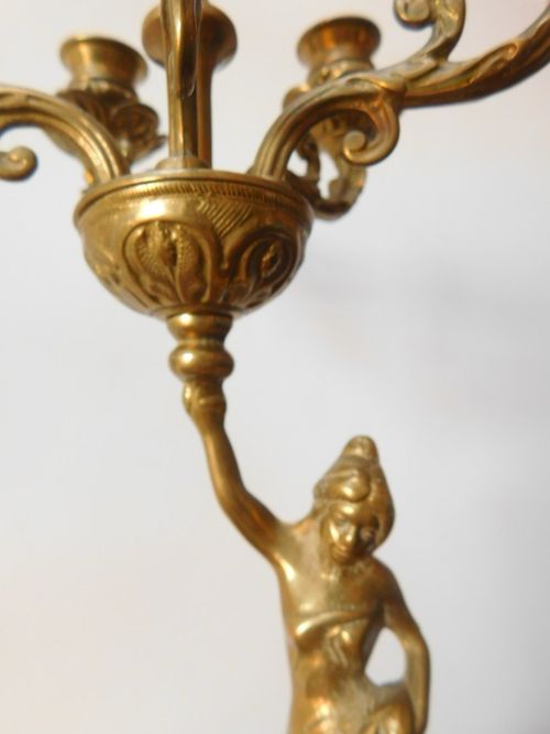Antique Solid Brass 6 Branch Candelabra Featuring Female Figure — image 5