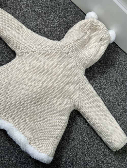 Nutmeg Beige Knitted Hooded Sherpa Style Lined Jacket 12-18 Month With Ears