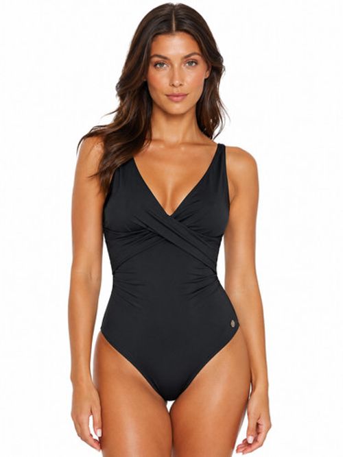 Ex George Ladies Black Tummy Control Shaping Swimsuit Wrap Front RRP £18