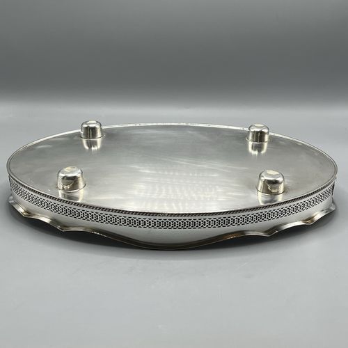 Antique Silver Plated Gallery Serving Tray Cocktail Drinks Tea Handles Feet Vtg — image 17