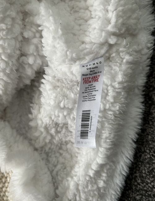 Nutmeg Beige Knitted Hooded Sherpa Style Lined Jacket 12-18 Month With Ears