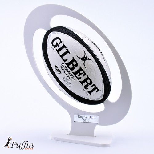 Rugby Ball Display Plinth - WHITE (With Free Inscription Plaque)