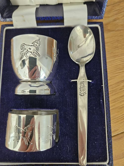 Once Upon A Time 1970s Boxed Christening Set Cup Spoon Napkin Ring — image 2
