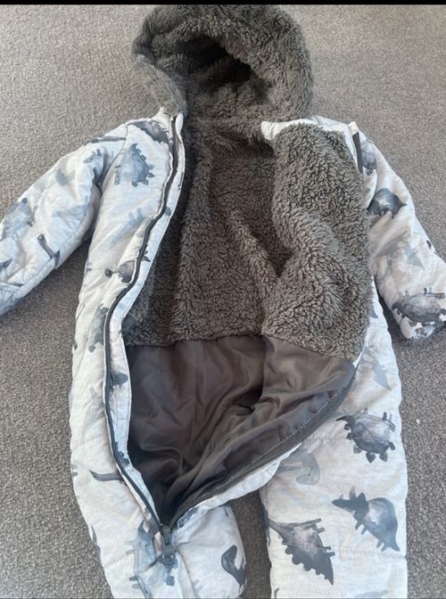 Boys Tu Baby Dinosaur Fleece-Lined Snowsuit - Age 9-12months