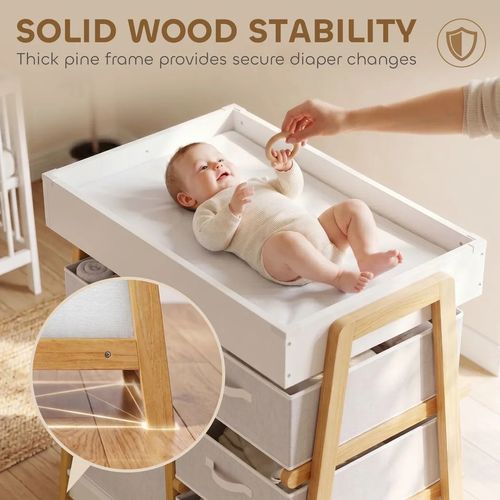 AIYAPLAY Baby Changing Table,Drawers, Waterproof Pad & Storage Basket, White — image 5