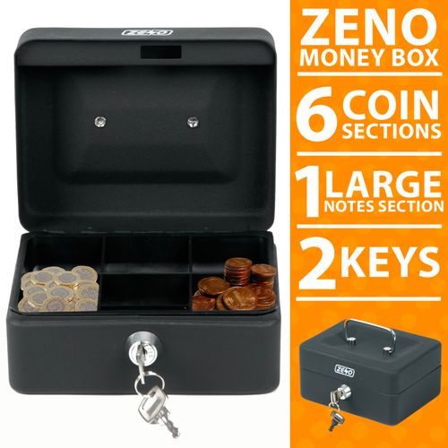 MONEY BOX TIN 6" STEEL METAL CASH SAFE SECURITY PETTY TIN WITH LOCK 2 KEYS BLACK — image 3