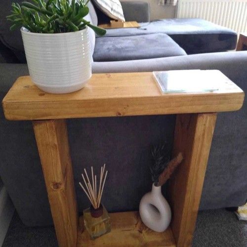 Solid Wood End Table Handmade Narrow Sofa Side Reclaimed Wood Beeswax