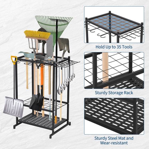 Heavy-Duty Steel 3-Tier Organizer Rack Storage Shelf with Hooks Adjustable Shelf — image 5
