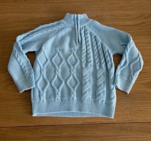M&S Blue Cable-Knit 1/4 Zip Cotton Knit Jumper High Neck 2-3 Years — image 1