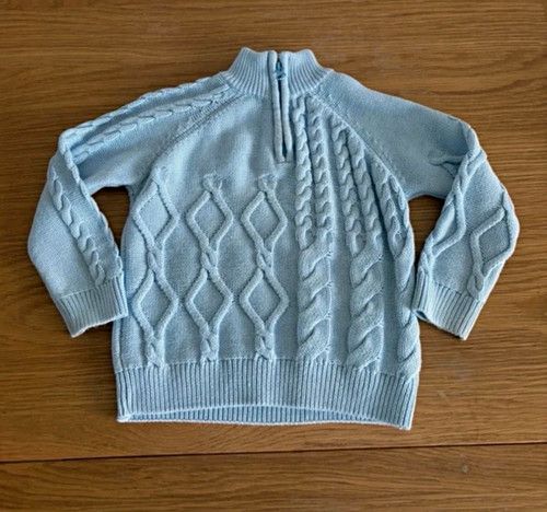 M&S Blue Cable-Knit 1/4 Zip Cotton Knit Jumper High Neck 2-3 Years