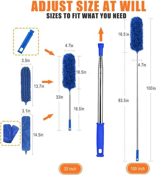 6PCS Extendable Microfiber Feather Duster Cleaning Kit Telescopic 100inch Pole — image 2