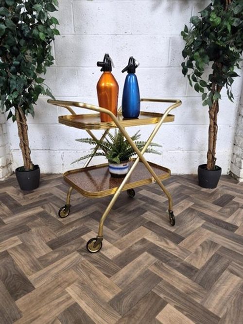 Vintage 60's Cork Formica Tea Trolley Hostess Drinks Cocktail Bar Retro Atomic