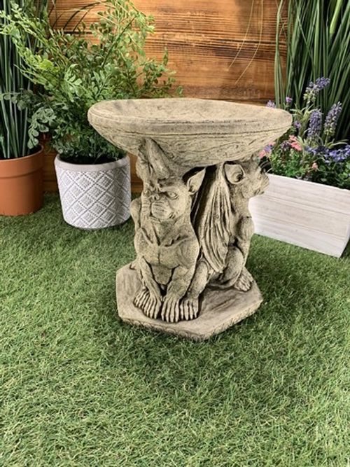 Stone Garden Gargoyle Bird Bath Feeder Gremlin Winged Gothic Statue Ornament