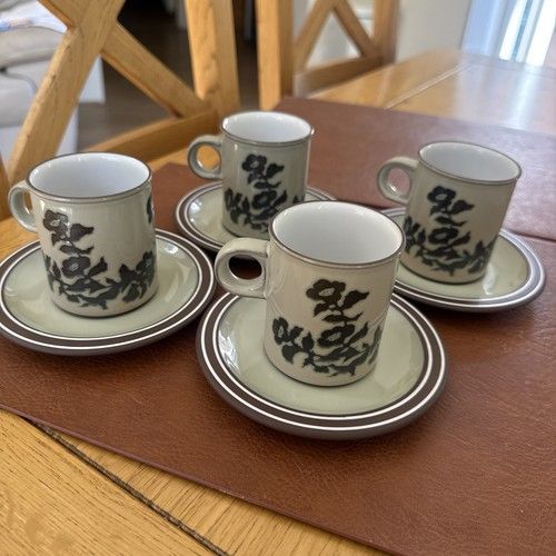 4 Hornsea Pottery Prelude Espresso Demitasse Cups And Saucers Rare