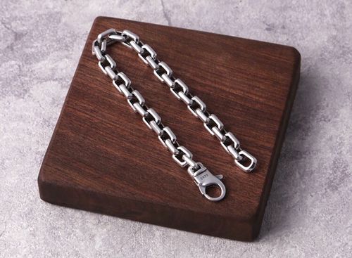 Solid 925 Sterling Silver Mens Plain Chain Clasp Cuff Bracelet Full length — image 7
