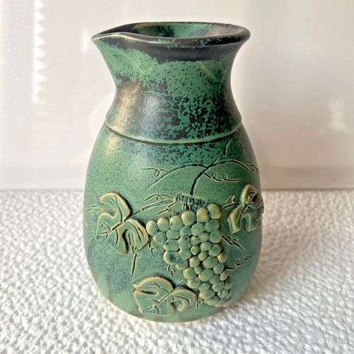 Vintage Decorative Ceramic Vase Jar Glazed Finish Molded Leaf Pattern Rare